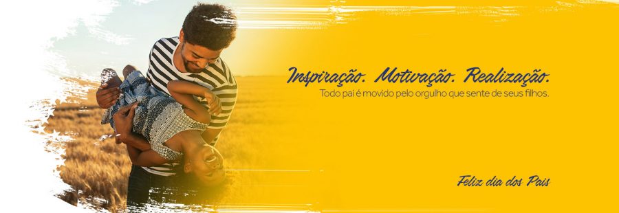 Pai segurando uma criança no colo e olhando para ela. Inspiração. Motivação. Realização. Todo pai é movido pelo orgulho que sente dos filhos. Feliz dia dos pais.